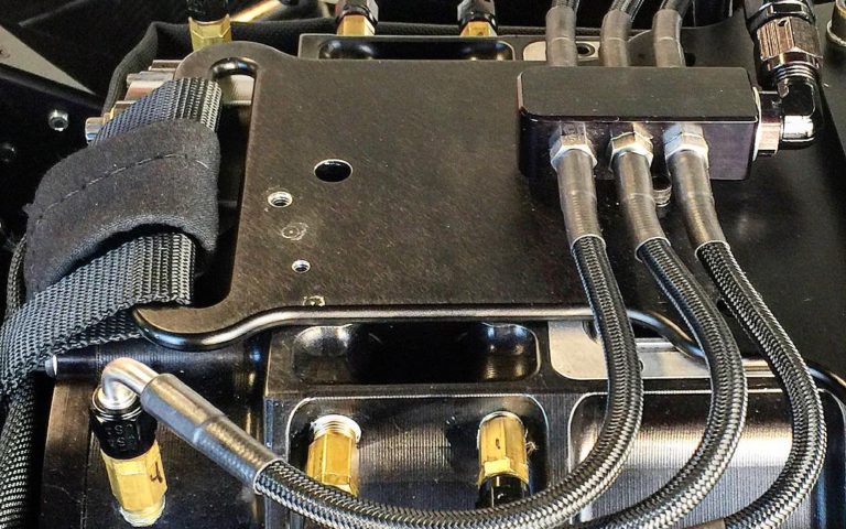 -4 size, 3/16″ ID XRP ProPLUS XM High-Flex Injector Lines with jump size, Big Bore 316 Stainless Steel Ends to fit -3 Injector Nozzles. Pee Dee Fleet Motorsports’ PDRA 1969 ProMod Chevrolet driven by Tylor Miller and Tuned by Mike Kopchick of Rage Fuel System